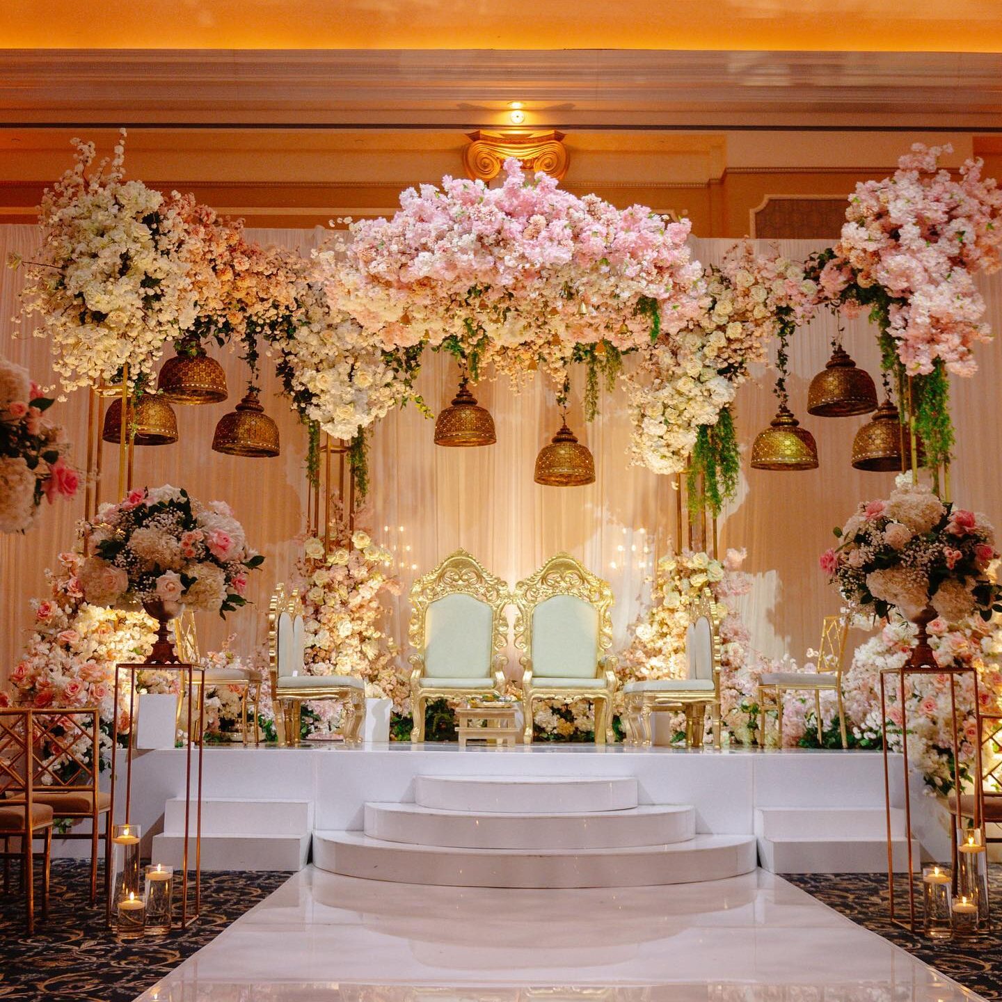 pink and gold wedding reception