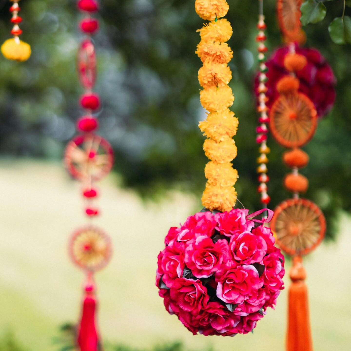 hanging marigold floral arrangement